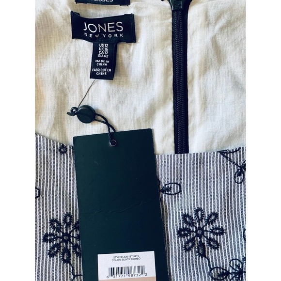 JONES Monochromatic Floral Hi-Low Dress Bell Sleeve Gray Black Size 12 NWT - Picture 10 of 11